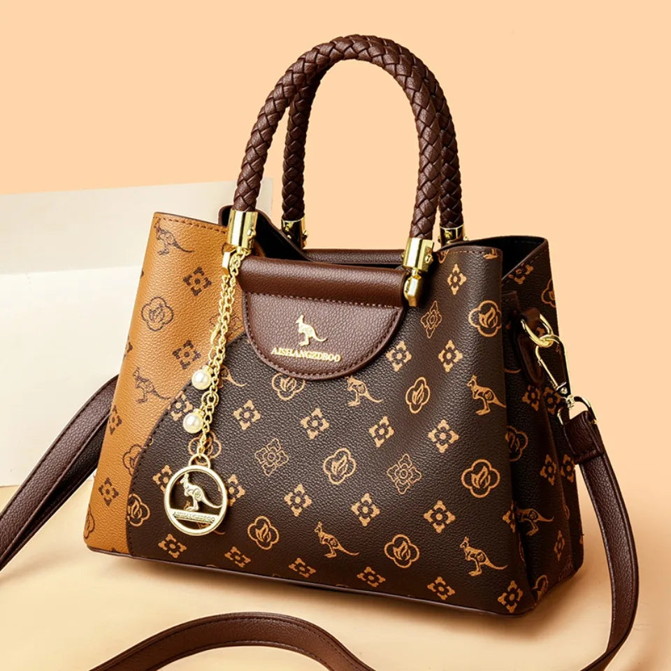VANDERWAH Woven Handle Alligator Microfiber Leather Tote – Luxury Designer Shoulder Handbag for Women