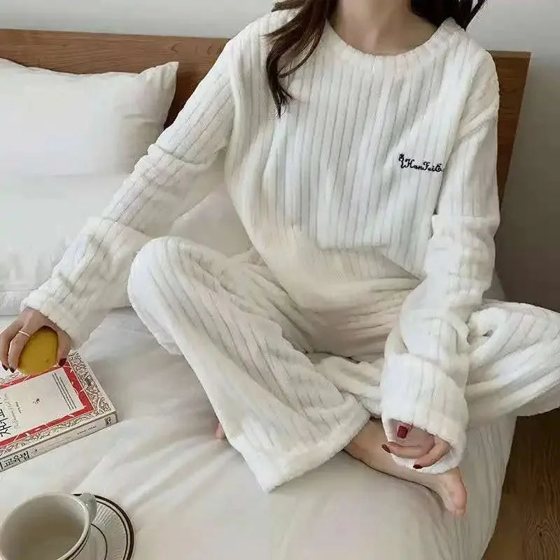 Women's Soft Coral Velvet Jacquard Pajama Set | Cozy Winter Loungewear Christmas Valentine's Gift