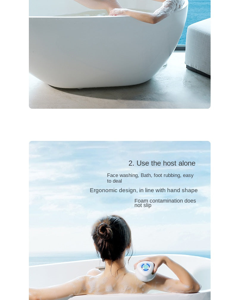 Silicone Electric Body Scrubber – IPX7 Waterproof Cordless Shower Brush with Back Massage & Exfoliating Heads
