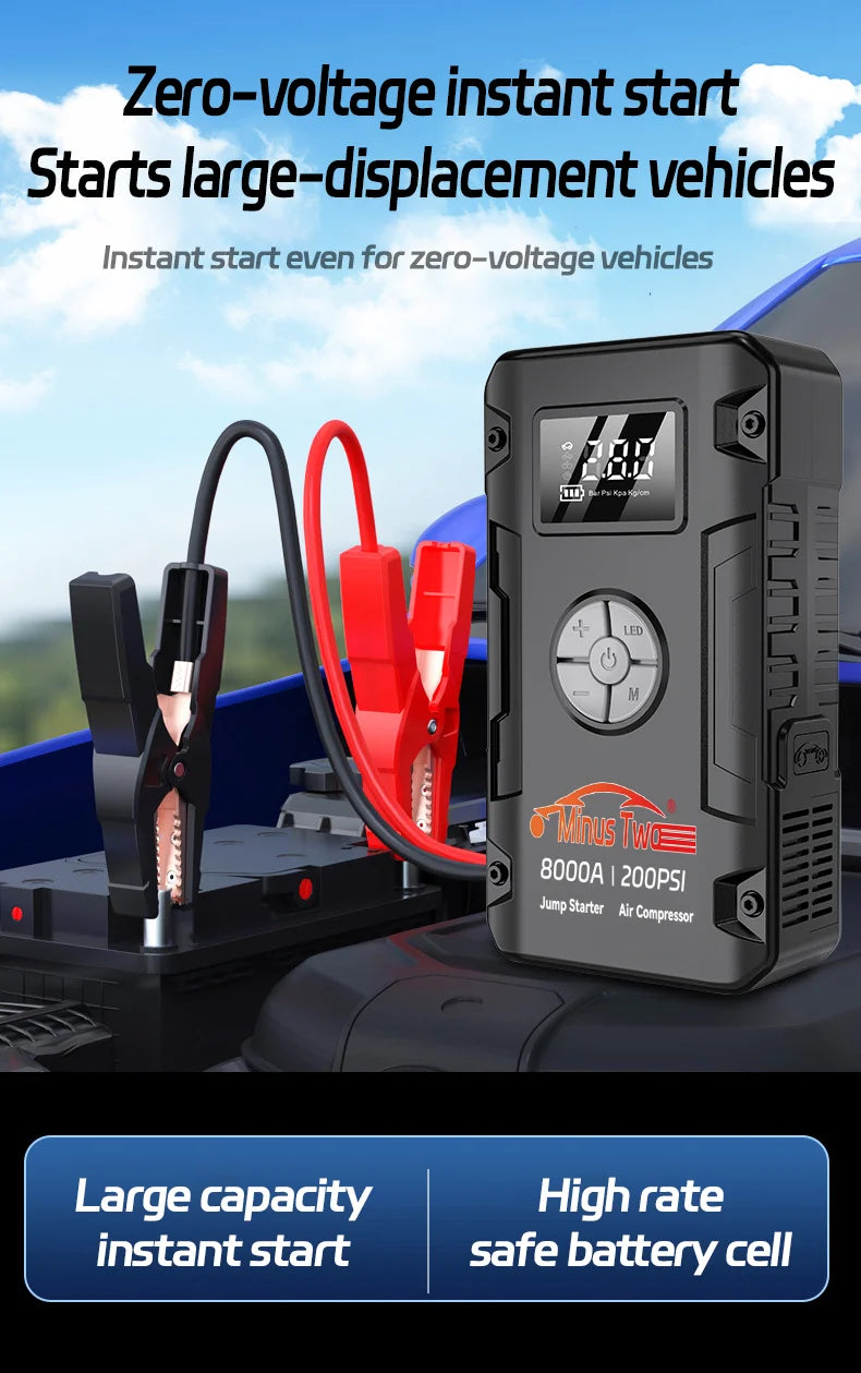 8000A Peak Car Jump Starter – All-in-One Power Bank, LED Flashlight & Emergency Booster for SUV & Truck