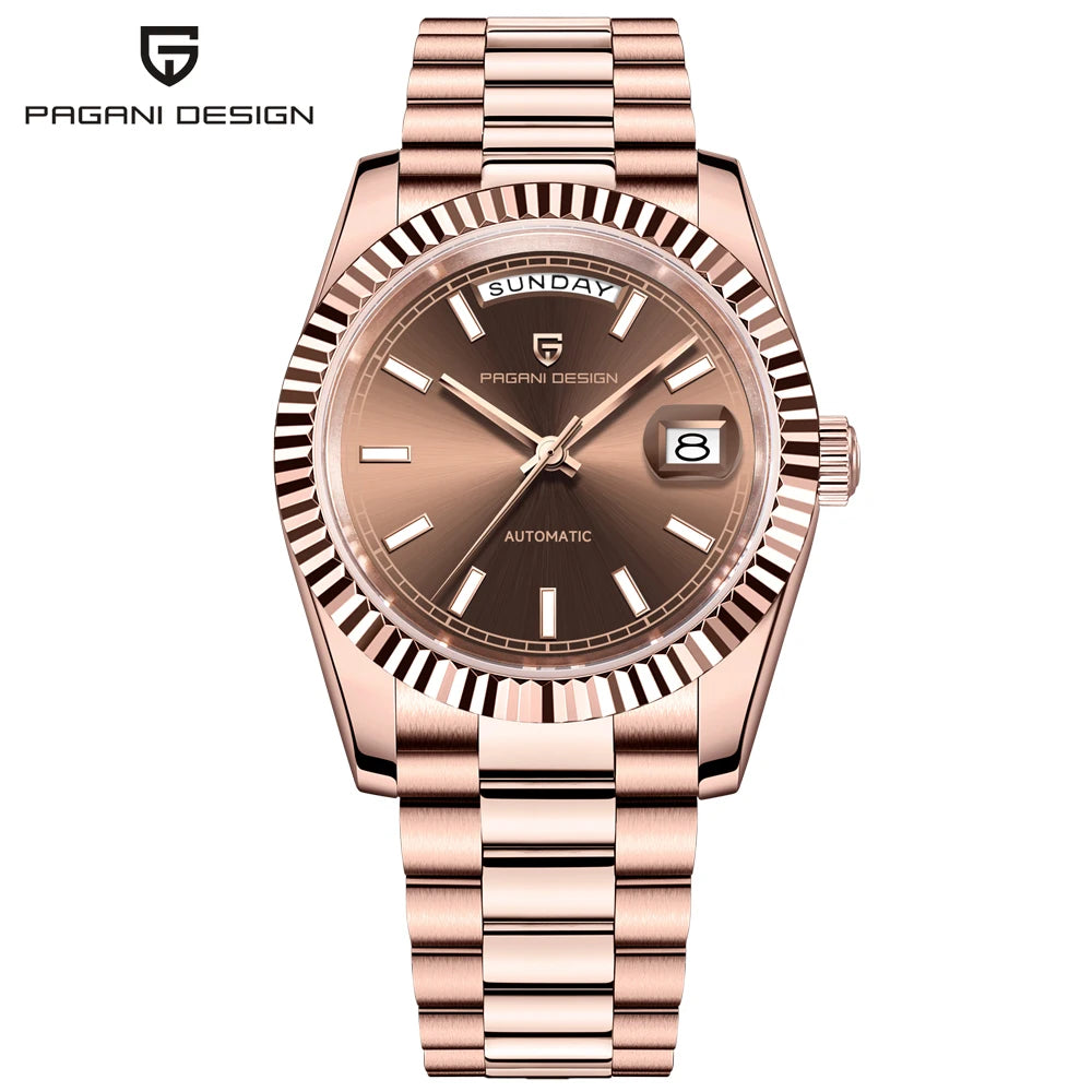 PAGANI DESIGN DD36 Men's Automatic Watch | Rose Gold Luxury Mechanical Sapphire Mirror Wristwatch