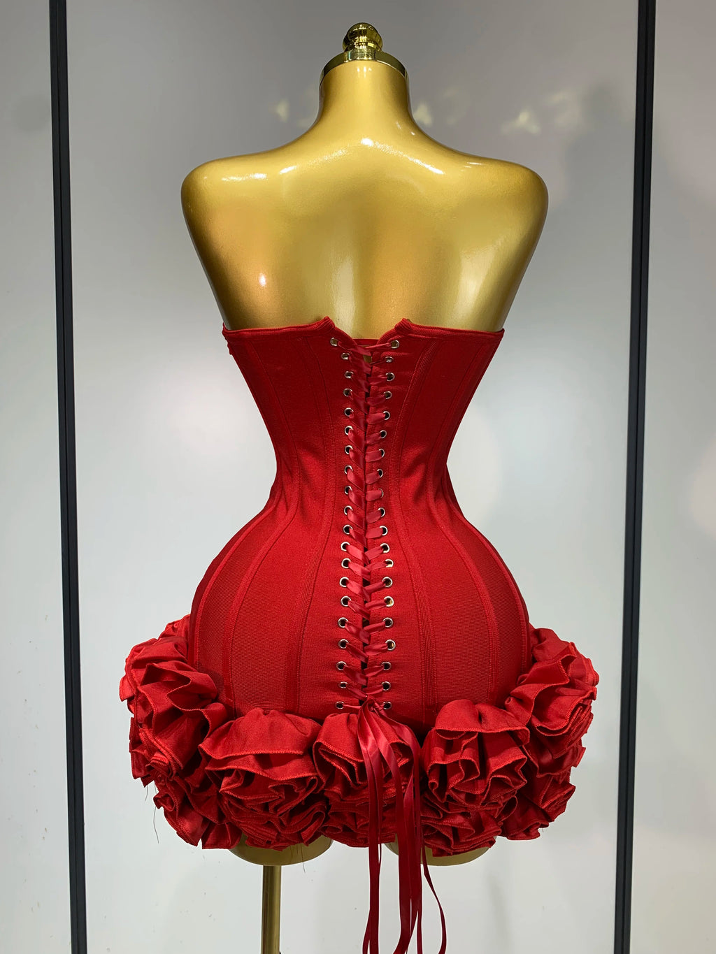 Flower Embellished Strapless Bandage Mini Dress — Backless Bodycon Celebrity Party Dress
