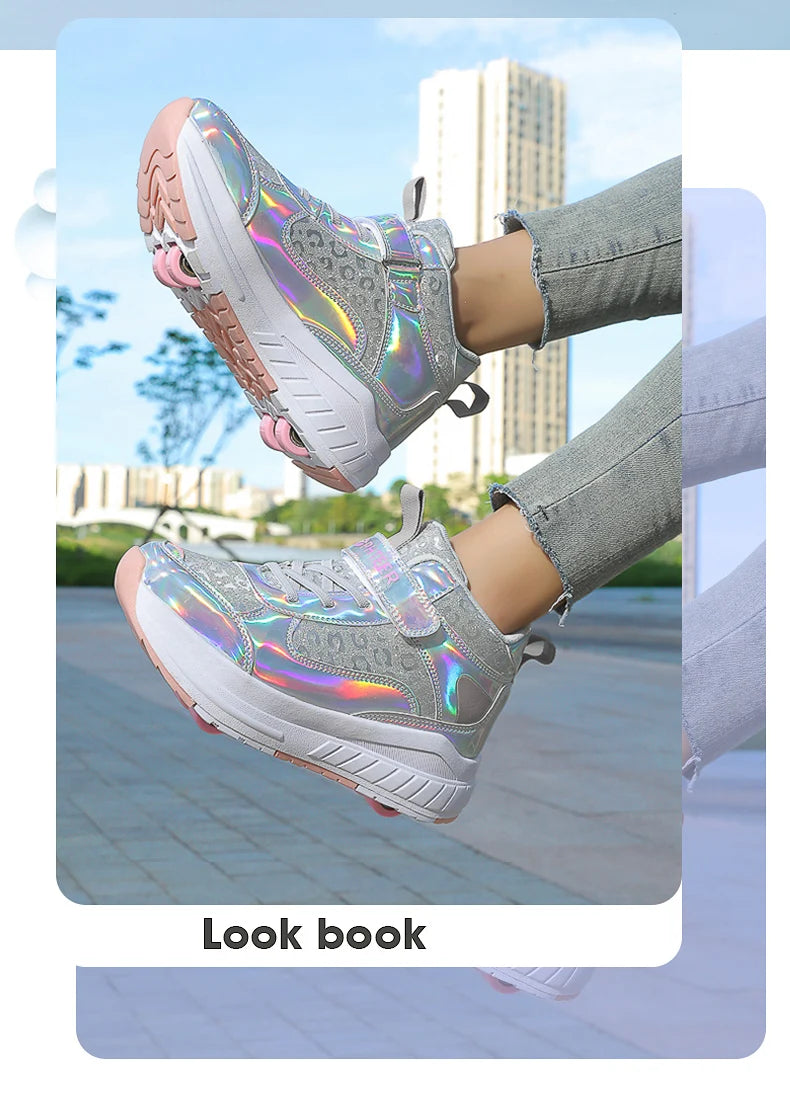 High-Top Children's Roller Skates for Girls – 4-Wheel Outdoor Wear-Resistant Sports Shoes