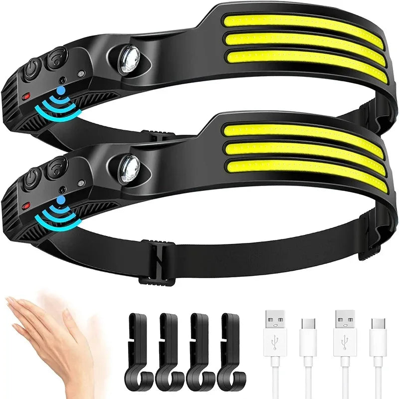 W689 COB Induction Headlamp – 450 Lumen, 230° Wide Beam, Motion Sensor, Type-C, IPX4 Camping Headlight