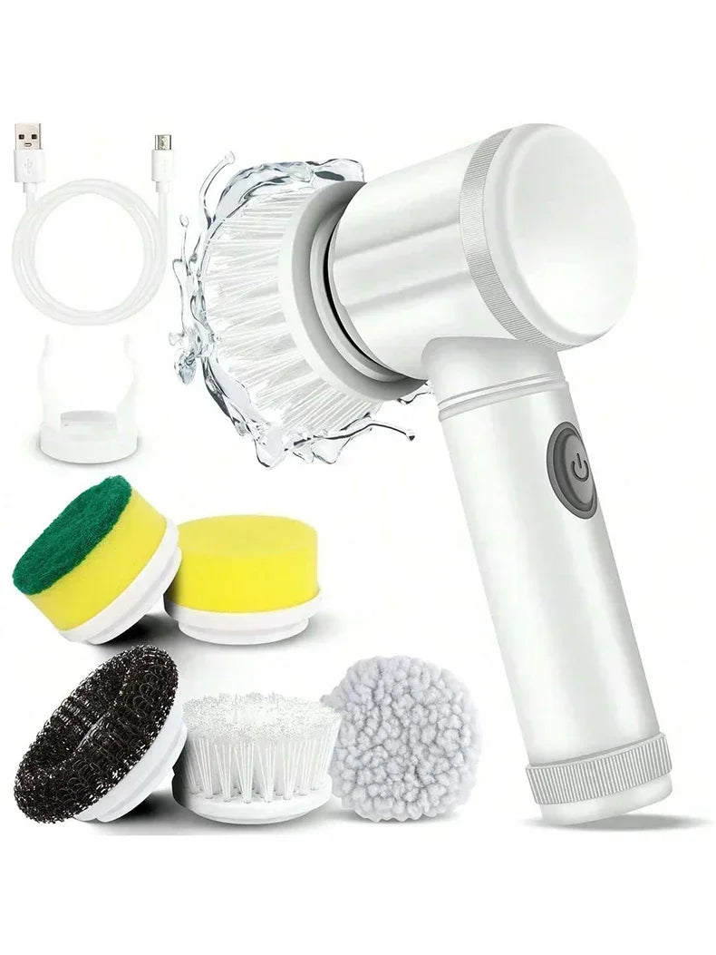 Cordless Spin Scrubber 5-in-1 – USB Rechargeable Electric Cleaning Brush for Bathroom, Kitchen & Tile