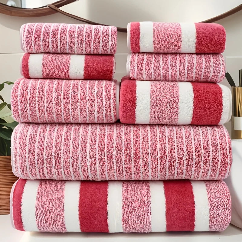 Super Soft 8-Piece Bath Towel Set – No-Shed Striped Hotel Quality, 2 Large, 2 Medium, 4 Small