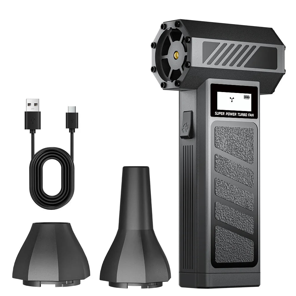 Turbo Jet Fan Blower & Air Duster — 130,000 RPM Brushless Motor, 4-Gear, 75W, Type-C Charging, 5 Nozzles
