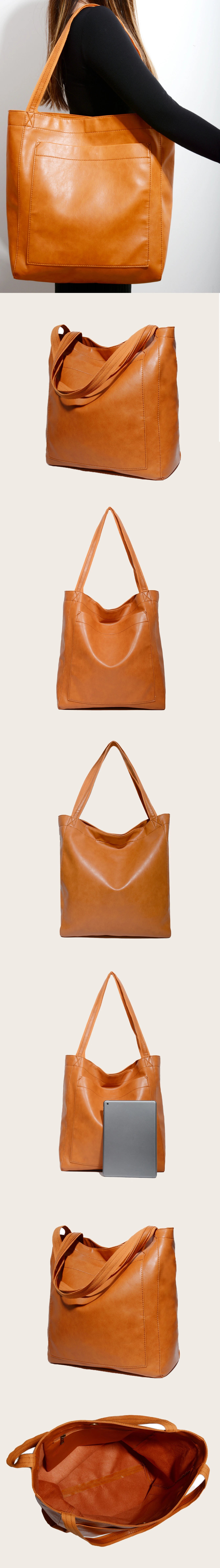 SNOWJENNY Retro Waxed PU Large Tote Bag – Commuter Shoulder Handbag with Pockets for Women