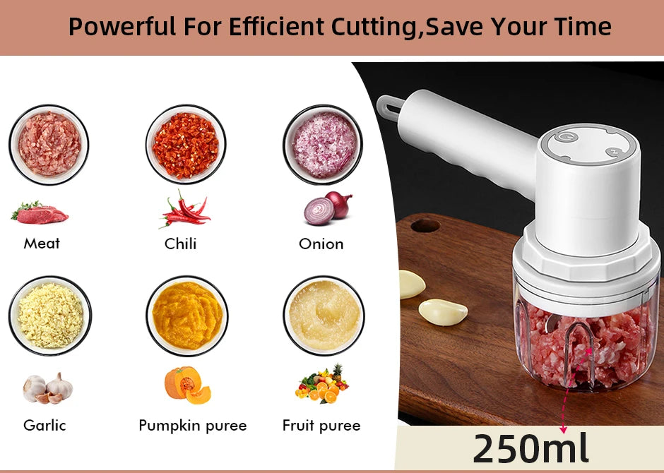 MYVIT USB Electric Mini Food Chopper — 30W Portable Garlic Masher & Vegetable Chopper, 250ml BPA-Free