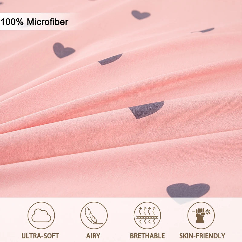 Heart Print Duvet Cover Set – Soft 3-Piece Bedding with 2 Pillowcases, 3 Colors & 11 Sizes