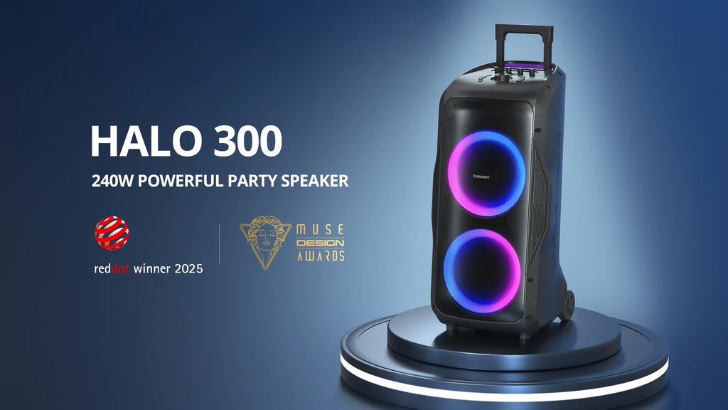 Tronsmart Halo 300 Party Speaker 240W — Bluetooth 5.3, 20H Battery, Mic/Guitar/XLR Input, Light Show