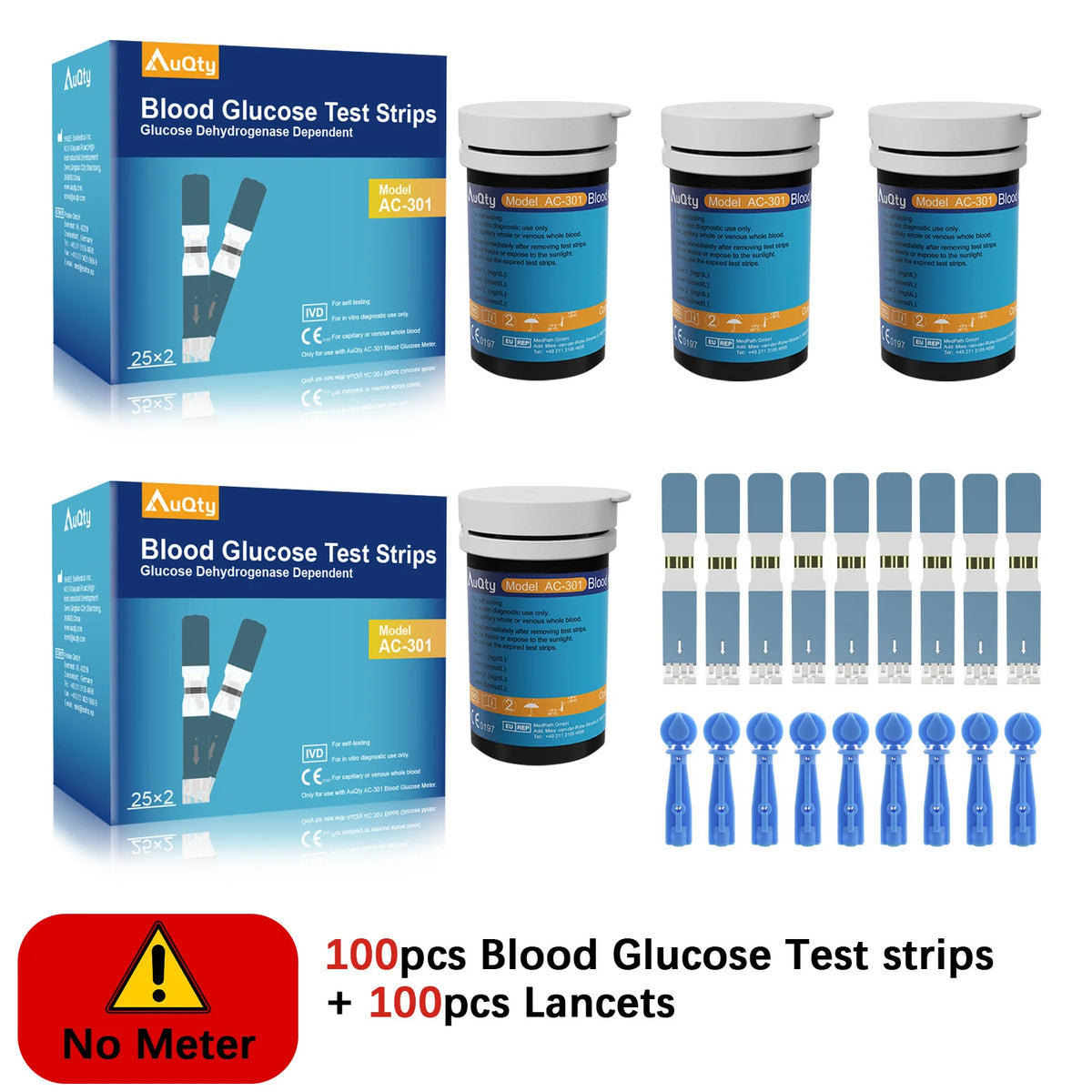 Wcore AC-301 Blood Glucose Meter Kit – Individually Wrapped Test Strips, Ketone Warning, mg/dL & mmol/L, 5-Second Results