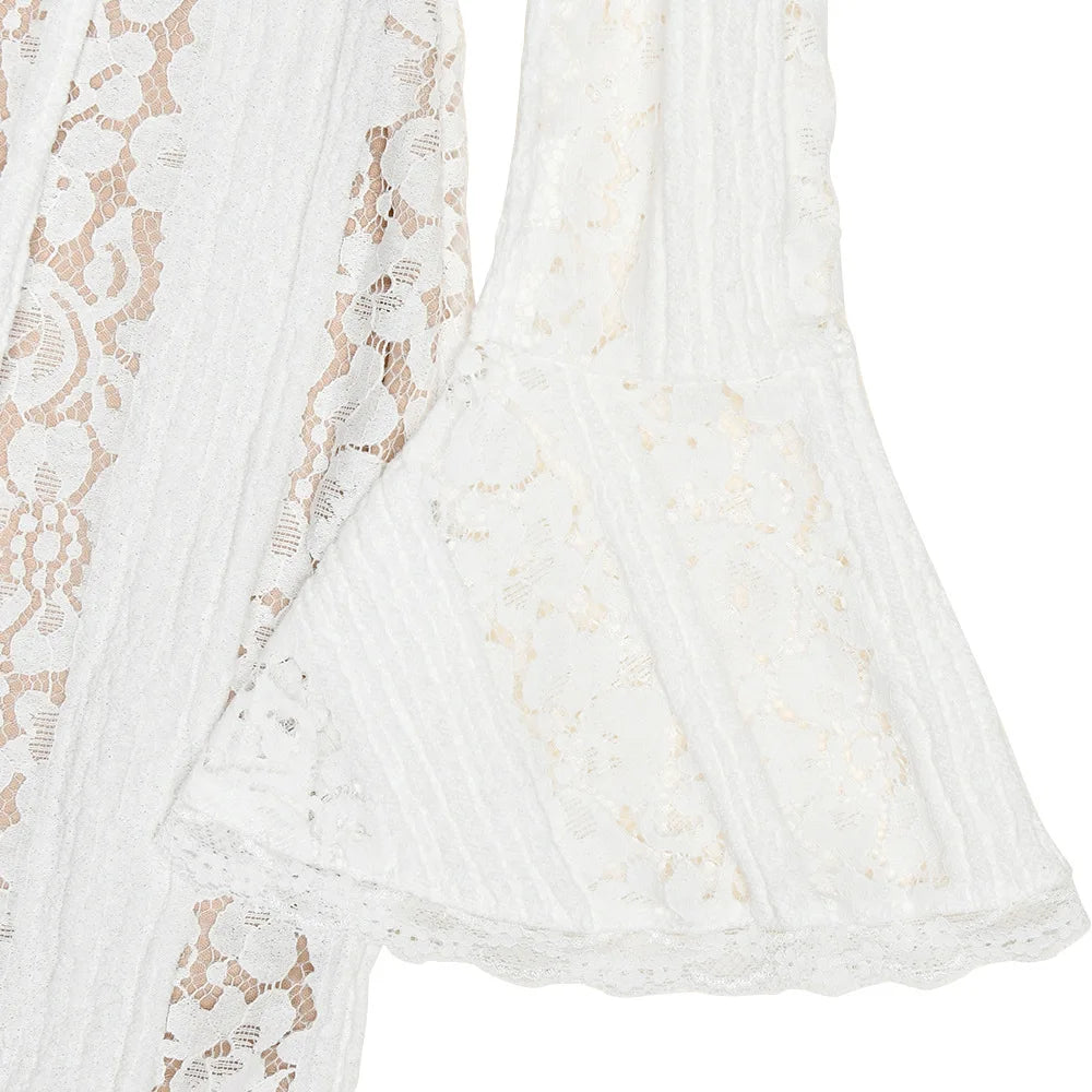Elegant White Lace Evening Gown — Long Sleeve Wedding & Prom Dress