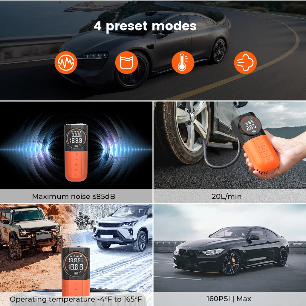Portable Tire Inflator with Built-In Hose and Storage