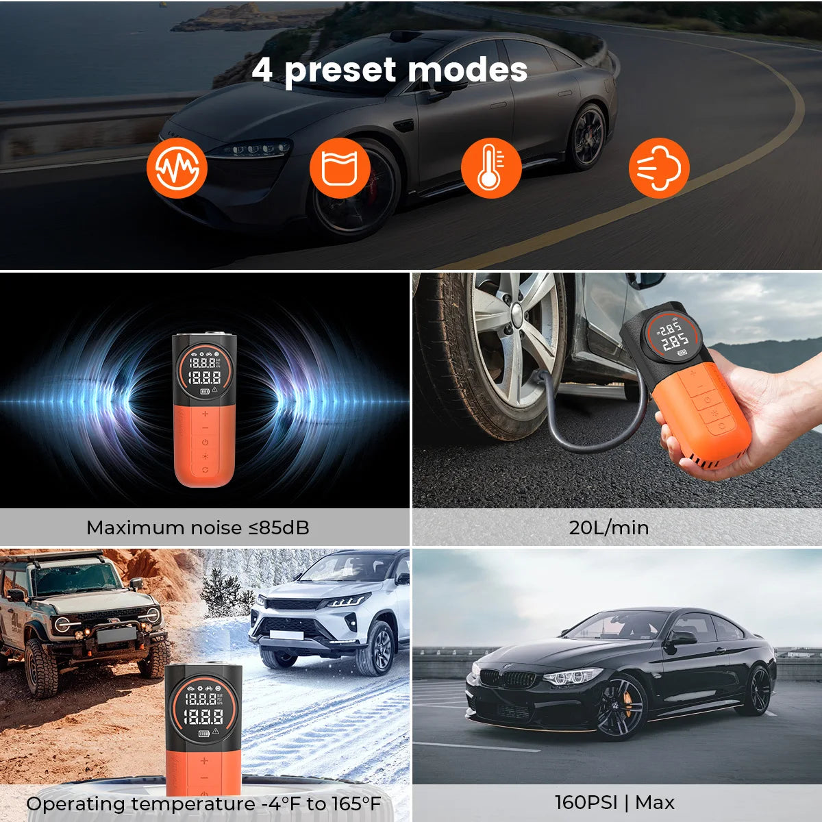 Portable Tire Inflator with Built-In Hose and Storage