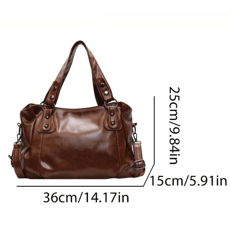 Retro Luxury PU Leather Tote Bag – Large Capacity Solid Color Crossbody Shoulder Bag for Women