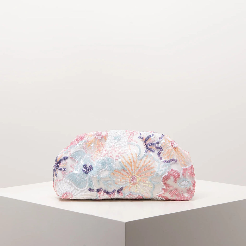 Sequin Floral Embroidery Clutch Bag – Gala Night Party Prom Wedding Evening Bag for Women