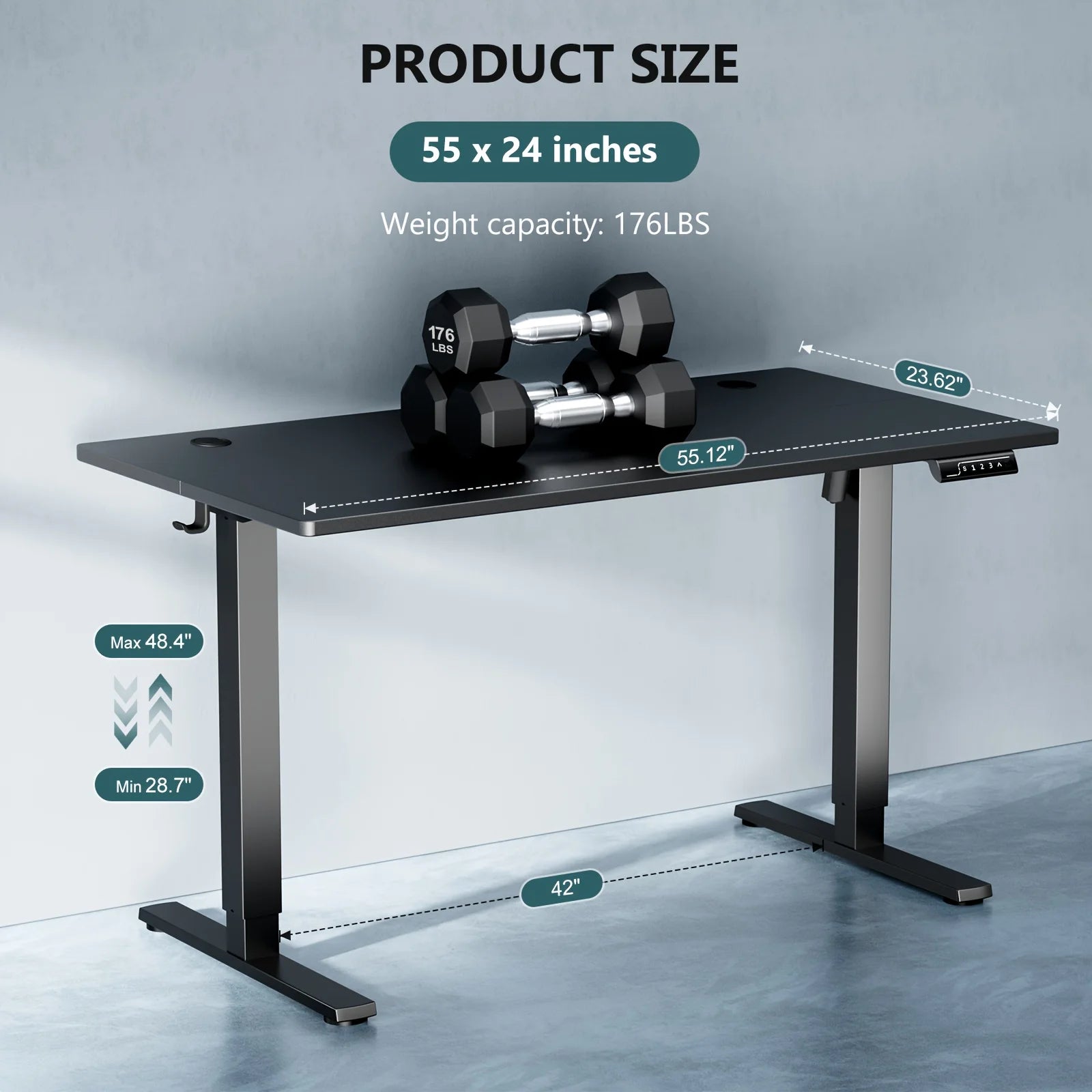 Electric Sit-Stand Standing Desk — Adjustable Height Ergonomic Rising Desk, 40–55 Inch, Multiple Colors