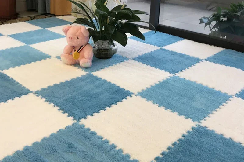 Soft Plush Kids Play Mat – Interlocking Foam Puzzle Carpet Tiles for Children, 10 or 20 Pcs
