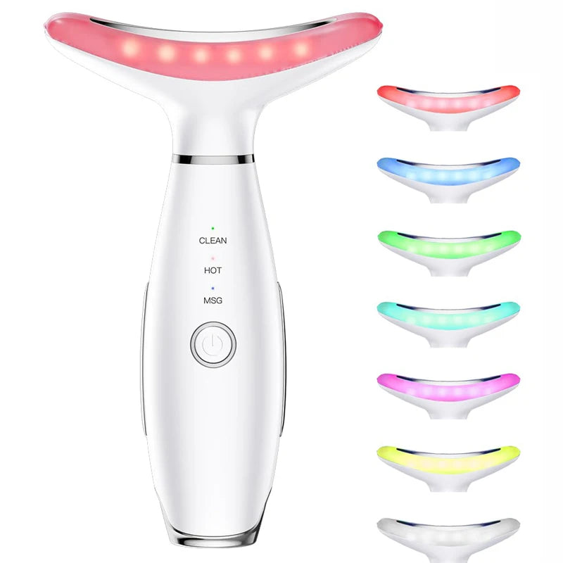 7-Color LED Neck & Face Lifting Massager – Microcurrent, 45° Heat Therapy & Anti-Wrinkle Beauty Device