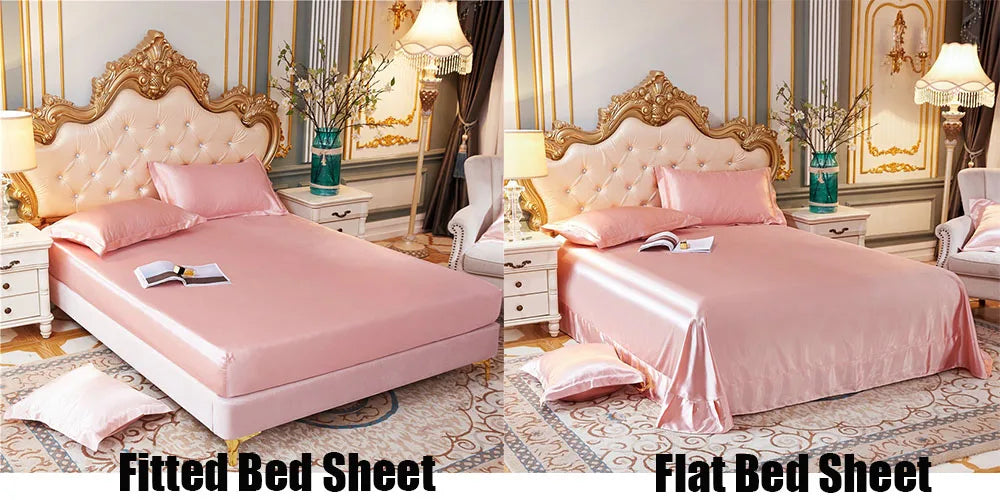 100% Pure Silk Bedding Set – 4-Piece Luxury Duvet Cover, Bedsheet & Pillowcases, Twin to King