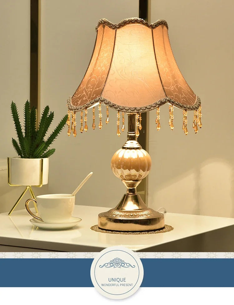 Bedside Lamp – Fabric Shade & Gold or White Base