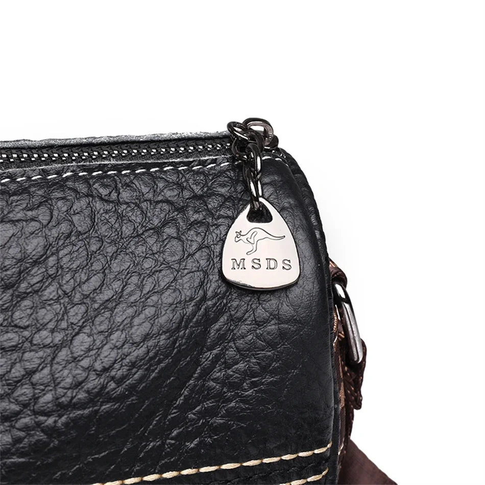 Luxury Genuine Leather Barrel Crossbody Bag – Sequin Shoulder Messenger Bag for Women