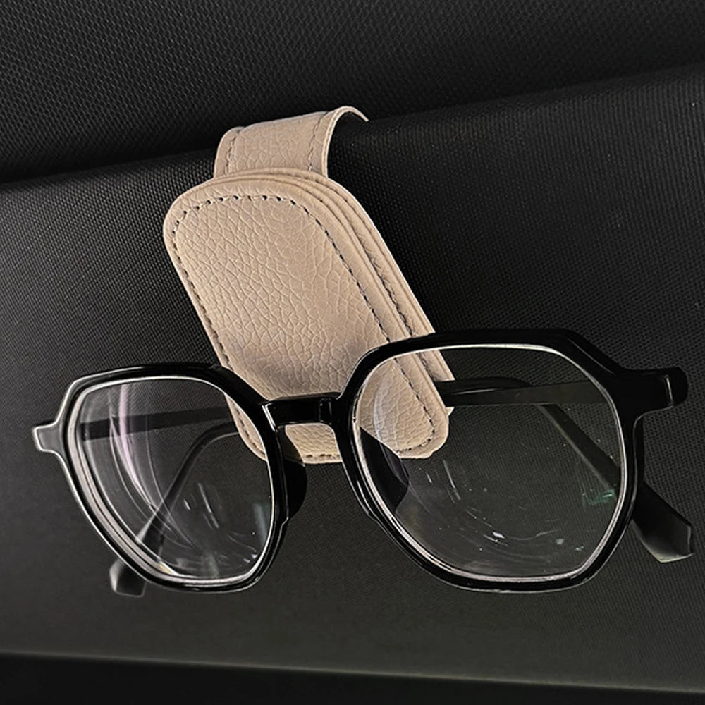 Universal Car Sunglasses Holder | Magnetic Leather Sun Visor Glasses Clip & Card Holder