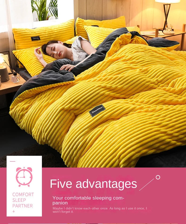 Thick Velvet Duvet Cover Set – Warm Solid Color 3-Piece Bedding, 12 Colors & 4 Sizes