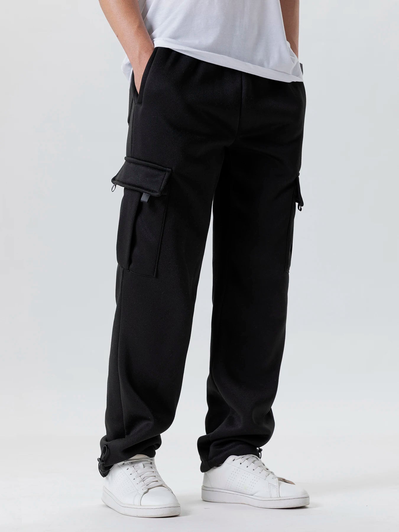 Men's Multi-Pockets Sweatpants Autumn Winter Drawstring Straight Fit Pants Running Jogger Sports Gym Trousers Male Loose Pants