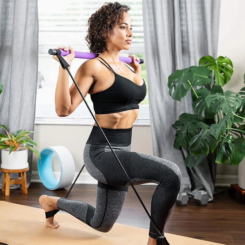 Pilates Stick – Multi-Functional Fitness & Yoga Equipment, Elastic Exercise Bar with Hip Pulling Rope for Home Training