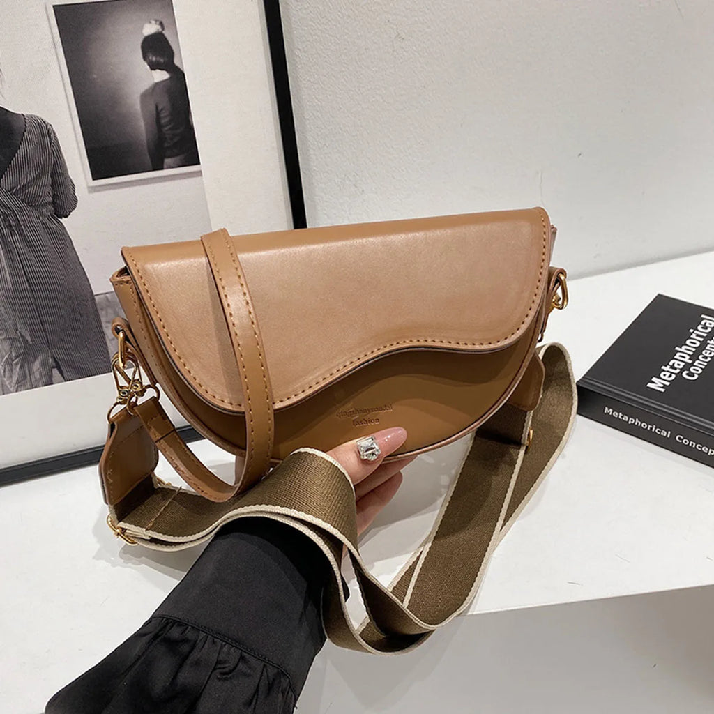 Minimalist Split Leather Waterproof Saddle Crossbody Underarm Bag – Casual Shoulder Bag for Women