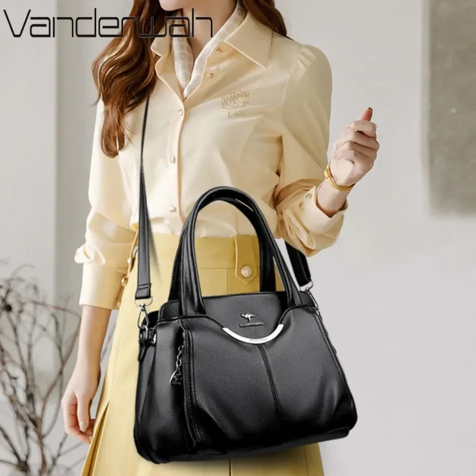 Genuine Leather Luxury Tote Crossbody Shoulder Bag – Large Casual Handbag for Women