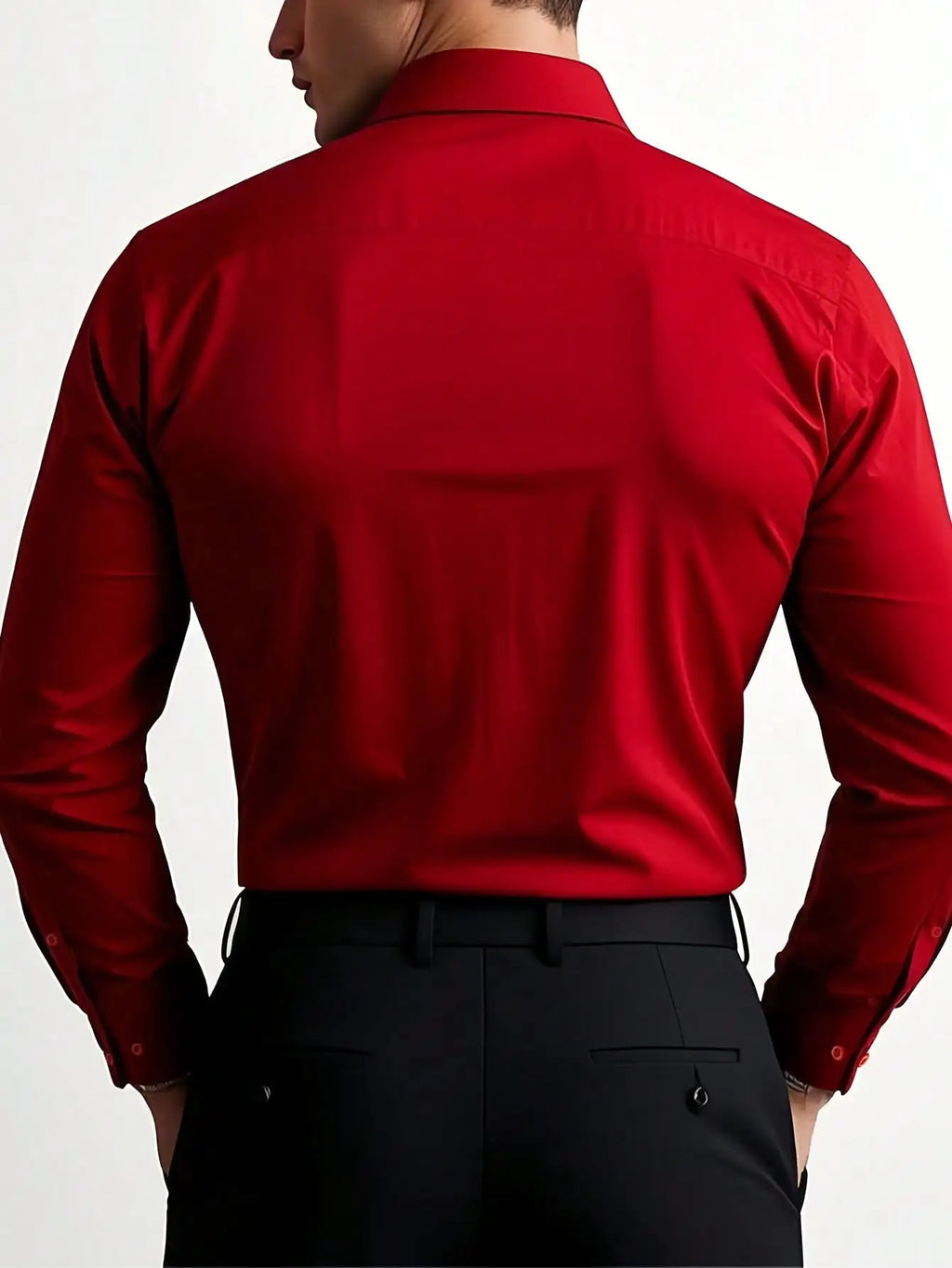 Men's Solid Red Long Sleeve Formal Dress Shirt — Bold Color Business Shirt