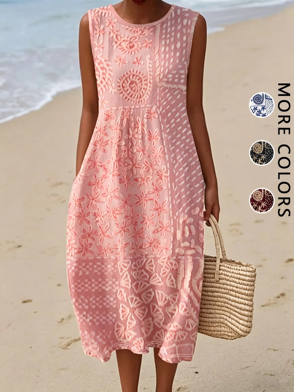 Women's Bohemian Floral Sleeveless MIDI Sundress with Pockets – Loose Sweetheart Beach Dress 2026