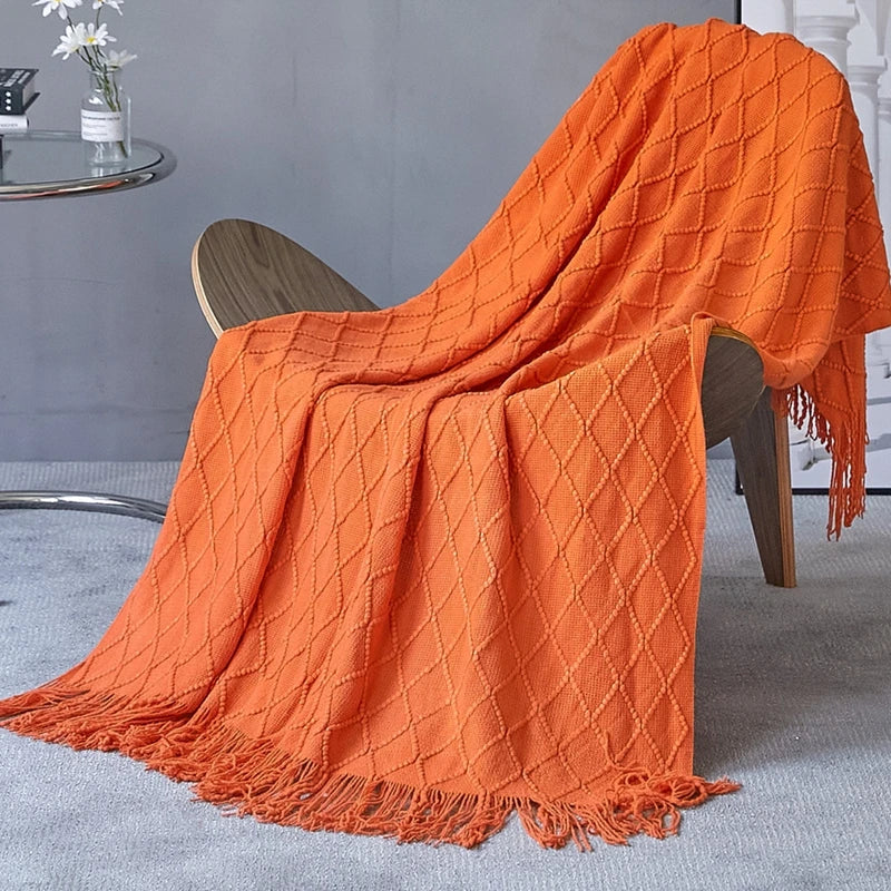 Knitted Acrylic Throw Blanket with Tassels – Chunky Farmhouse Style, 28 Colors & 2 Sizes