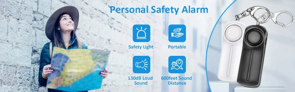130dB Personal Safety Alarm Keychain with LED Light – Rechargeable Self Defense