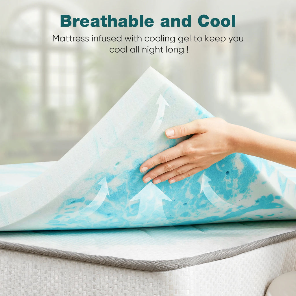 JHK 2"-3" Thick Gel Cooling Memory Foam Mattress Topper – Soft, Breathable Queen Size Bed Topper