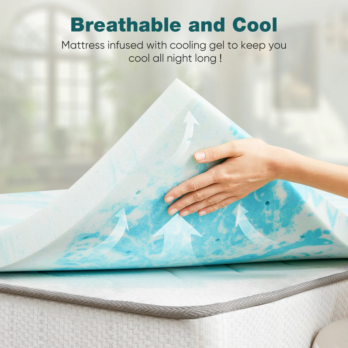 JHK 2"-3" Thick Gel Cooling Memory Foam Mattress Topper – Soft, Breathable Queen Size Bed Topper