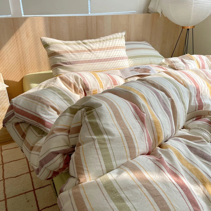 100% Cotton Stripe Bedding Set – Duvet Cover with Pillowcases, Twin to King
