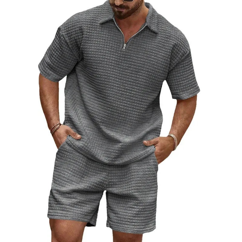 Men's Plaid Short Sleeve Shirt & Shorts Sport Suit – Lapel Summer 2-Piece Outdoor Set