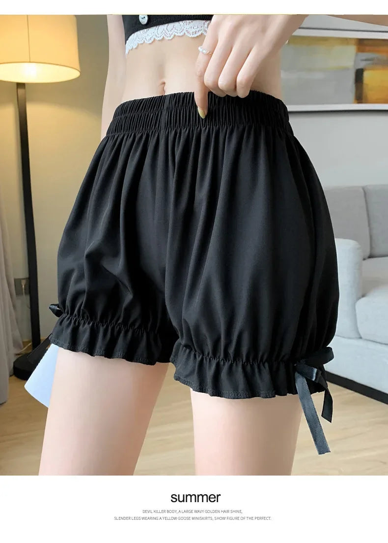 Women's Lace Ruffle Bloomers – Satin Anti-Exposure Safety Shorts Lolita Knickers Under Dress