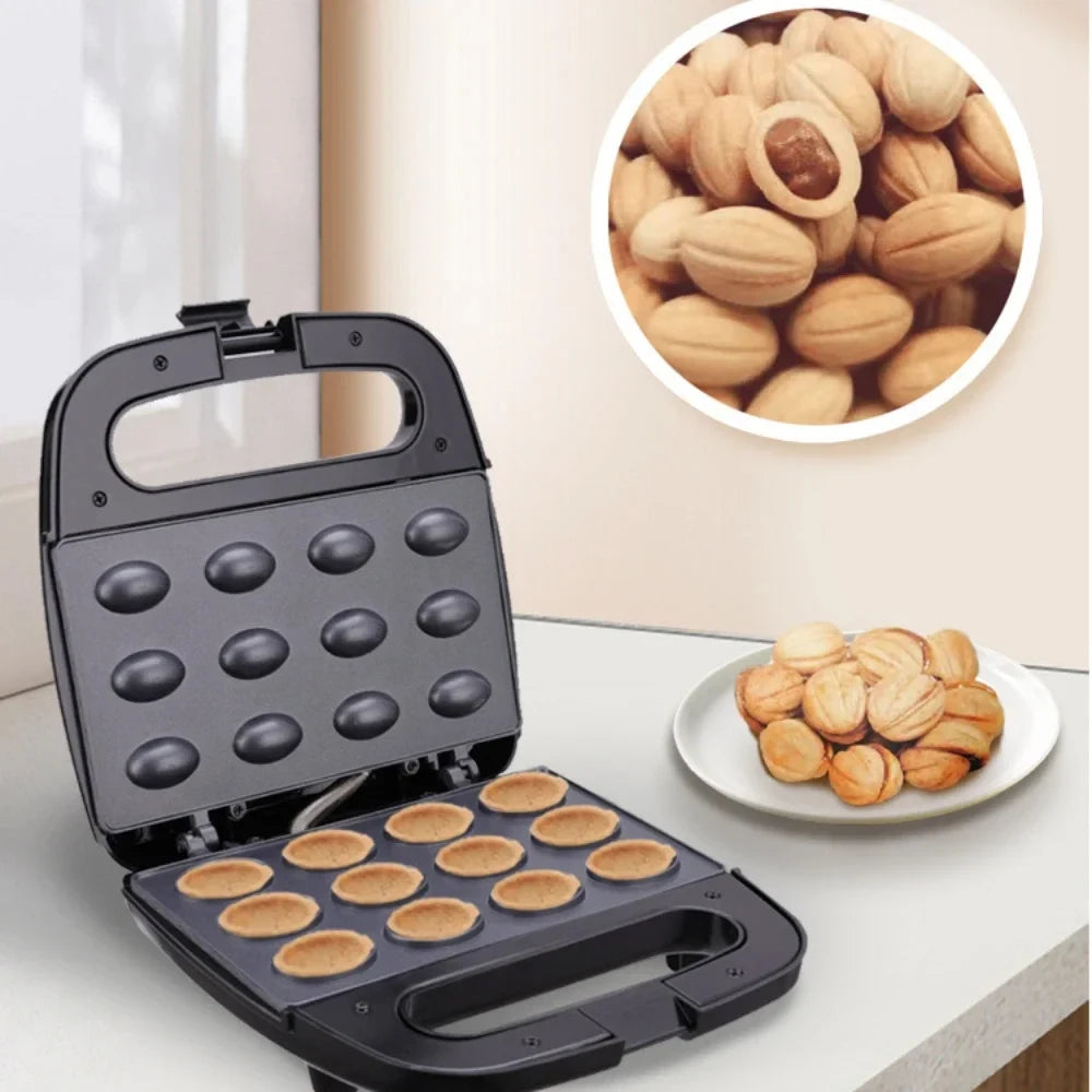 Electric Walnut Cookie Maker – 12-Hole Non-Stick Mold, Automatic Nut Cake & Waffle Breakfast Pan