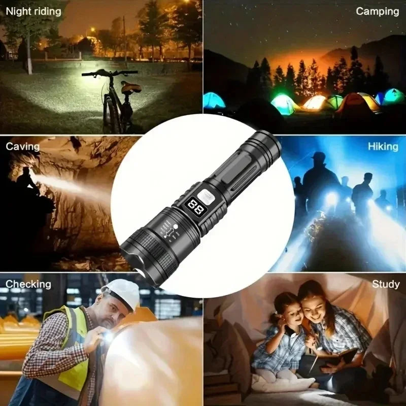 100000LM Super Bright Rechargeable LED Flashlight – Long Range Waterproof Camping Torch