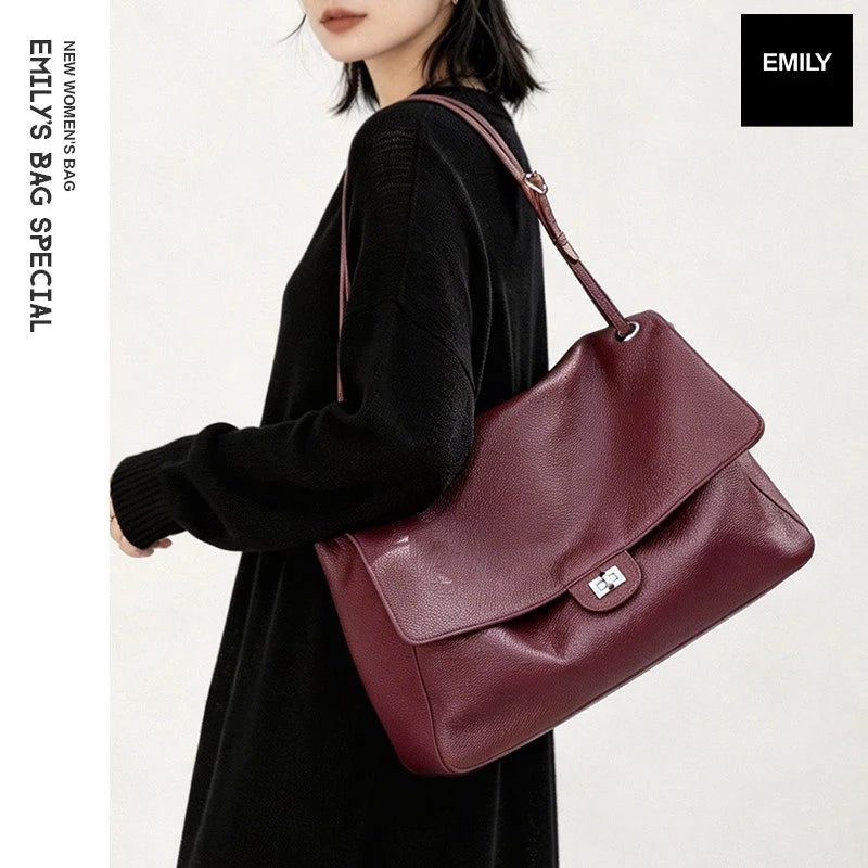 Head Layer Cowhide Leather Commuter Tote Bag – Large Capacity Crossbody Shoulder Bag for Women