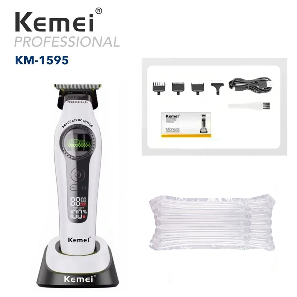 Kemei KM-1593 / KM-1595 Professional Brushless Clipper – 5-Speed, DLC Blade, 200-Min, USB-C