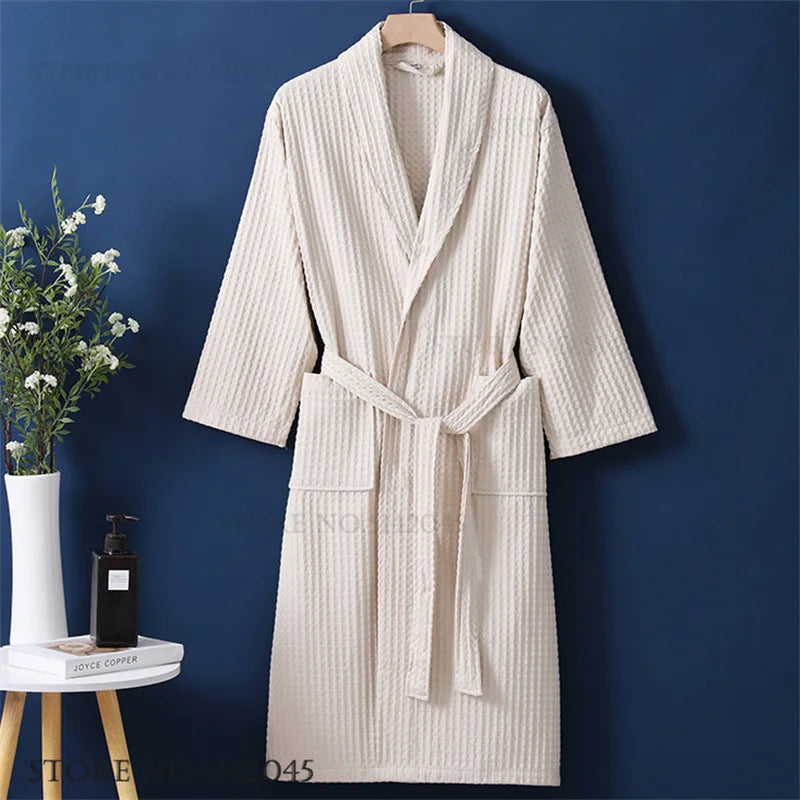100% Cotton Waffle Couple Robe | Kimono Yukata Loungewear Bathrobe for Women & Men