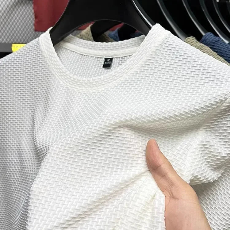 Men's Ice Silk Mesh Short Sleeve T-Shirt — Casual Elastic Slimming Summer Top
