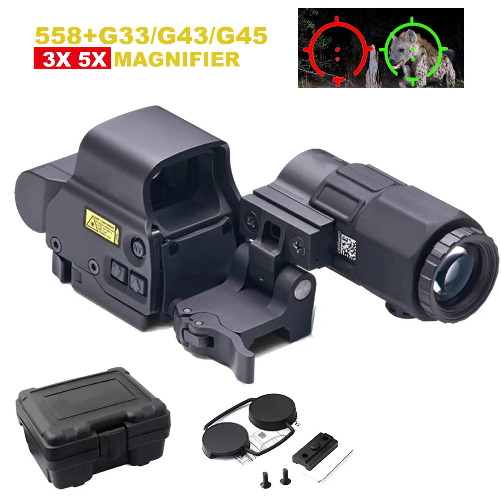 558 Holographic Red Dot Sight with G43 Magnifier — Tactical Hunting Optic, 20mm Rail Mount