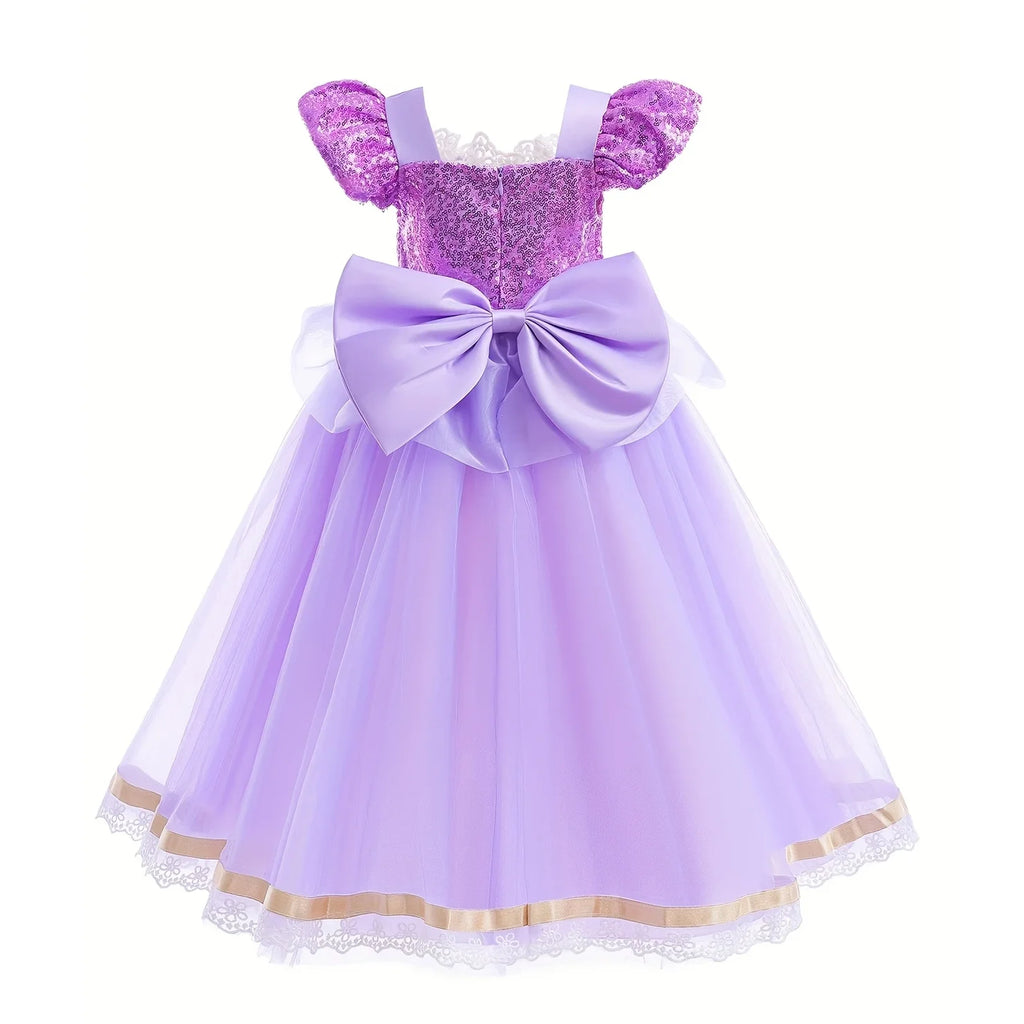 Girls Rapunzel Princess Costume Dress — Purple Puffy Halloween & Birthday Party Dress